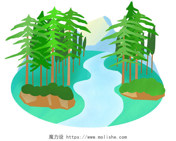 河流和树木高山森林绿色环保免抠png素材